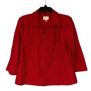 Christopher & Banks Womens Red Textured Jacket Blazer Zip Front 3/4 Sleeve Large